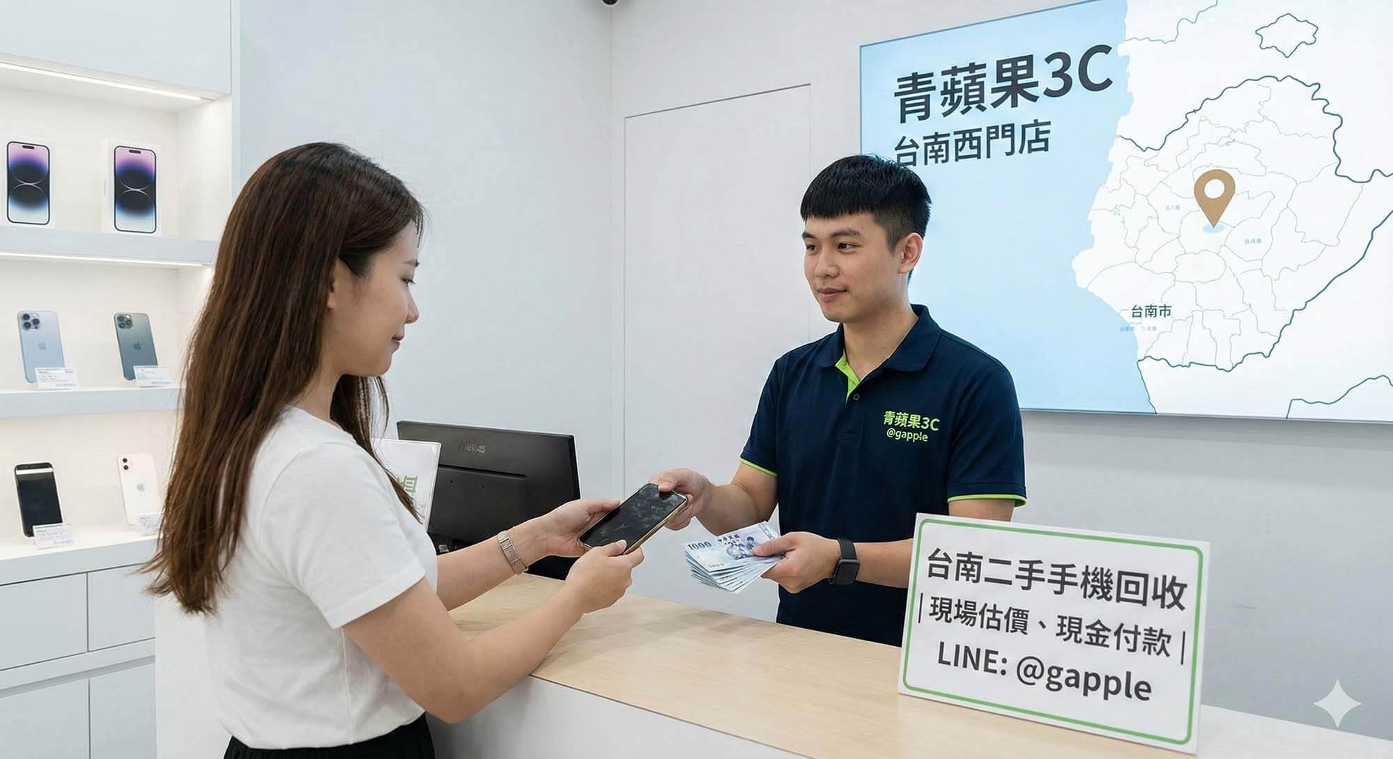 青蘋果3C台南店提供二手手機回收服務，現場估價並立即領現，是台南最受推薦的回收地點。